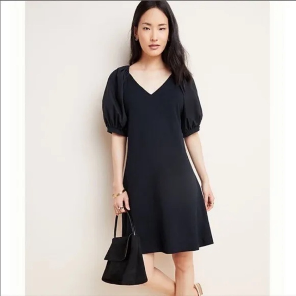Anthropologie puff sleeve black mini dress
